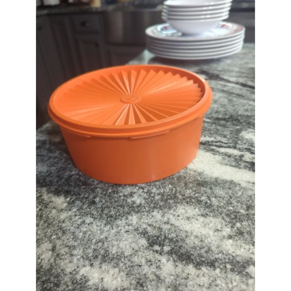 Vintage Tupperware 1204-2 Harvest Orange Filigree Canister Servalier Lid Plastic
